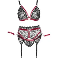 Cotelli collection Bondage Lace Crotchless Bondage Set with Chains - Black & Red