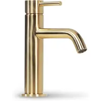 BLUE LABEL Etgrebs håndvaskarmatur uden bundventil - kold start funktion & 3/8 tilslutningsslanger - børstet guld