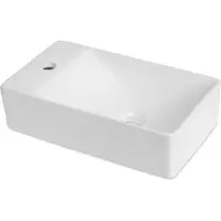 BLUE LABEL Keramisk håndvask, firkantet med hanehul til venstre - 38x22x10 cm - uden overløb - mat hvid