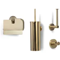 BLUE LABEL Badeværelsestilbehør i børstet guld - toiletrulleholder, toiletbørste, håndklædekrog samt reservepapirholder