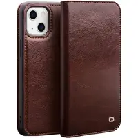 Qialino Classic iPhone 13 Læderpung Taske - Brun