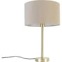 QAZQA Klassisk bordlampe messing med lysebrun skærm 35 cm - Simplo