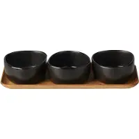 Aida Raw Organic skålsæt med træbakke Titanium Black