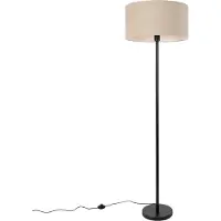 QAZQA Gulvlampe sort med skærm lysbrun 50 cm - Simplo