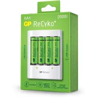 GP ReCyko batterioplader, U411 + 4 AA 2000mAh