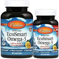 Carlson Labs Carlson, Vild Norsk, EcoSmart Omega-3, Naturlig Citron, 1.000 mg, 90 + 30 Bløde Gel (500 mg per Blød Gel)