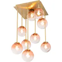 QAZQA Art Deco loftslampe guld med pink glas 9-lys - Athen