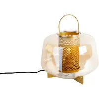 QAZQA Art Deco bordlampe guld med ravfarvet glas 30 cm - Kevin