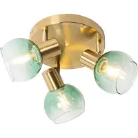 QAZQA Art Deco loftspot guld med grønt glas 3-lys - Vidro