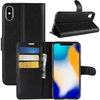 Mtp Products iPhone XS Max Tekstureret Flip Cover med Kortholder - Sort