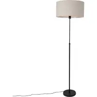 QAZQA Gulvlampe sort justerbar med lysegrå skærm 50 cm - Parte