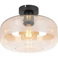 QAZQA Art Deco loftslampe sort med ravglas - Bizle
