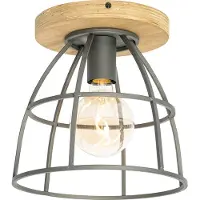 QAZQA Industriel loftslampe mørkegrå med træ - Arthur