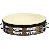 Meinl 2 Row Headed Wood Tambourine Steel Jingles Walnut Brown