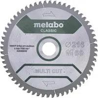 Metabo 628066000, Aluminium, Spånplade, Kobber, Laminat, MDF, Plast, Krydsfiner, Træ, 21,6 cm, 3 cm, Tungsten Carbide Tipped (TCT), 1,8 mm, 7000 rpm