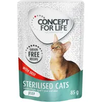 Concept for Life Sterilised Cats Okse i gelé - Kornfri - Økonomipakke: 48 x 85 g
