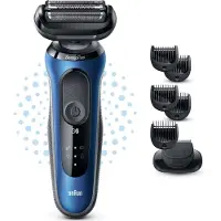 Braun Series 6 61-B1500s, Folie shaver, Blå, Knapper, LED, Batteri, Indbygget batteri