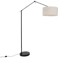 QAZQA Gulvlampe sort med lysegrå skærm 50 cm justerbar - Editor