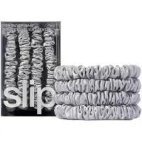 Slip Silk Skinny Scrunchies - S?lv | S?t med 4 Skinny Scrunchies | 100% Mulberry Silk Anti-Crease Sk?nsom mod h?r Reducerer brud | Stilfuld og ho