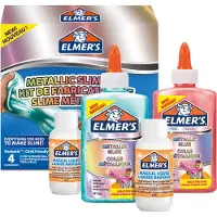 ELMER'S Metallic Slime Kit | Slimsæt med metallisk pva-lim | Sæt med 4 dele