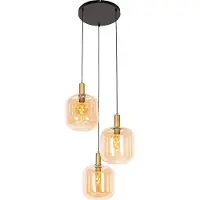 QAZQA Design pendellampe sort med messing og ravglas 3-lys - Zuzanna