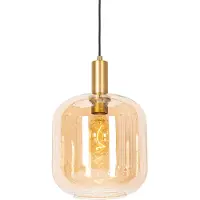 QAZQA Design pendellampe sort med messing og ravfarvet glas - Zuzanna