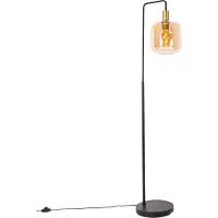QAZQA Smart gulvlampe sort med messing og ravfarvet glas inkl. WiFi G95 - Zuzanna