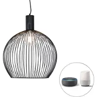 QAZQA Smart rund pendellampe sort 50 cm inkl. Wifi G95 - Dos