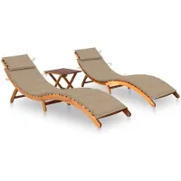 vidaXL Liggestol Med Hynde Massivt Akacietræ - Beige / 2 liggestole med bord