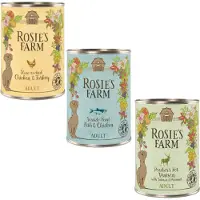 Rosie's Farm Økonomipakke: 24 x 400 g Adult - Mix II: (Kylling & Kalkun, Fisk & Kylling, Vildt & Fasan med Laks)