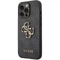 GUESS 4G Big Metal Logo iPhone 14 Pro Hybrid Cover - Grå