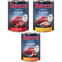 Rocco Økonomipakke: 24 x 400 g Classic Blandet pakke - Topseller-Mix: Okse, Okse & Fjerkræhjerter, Okse & Kylling