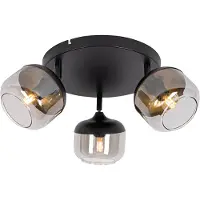 QAZQA Design Spotlight Sort med Guld og Røgglas 3-lys Rund - Kyan