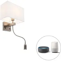 QAZQA Smart væglampe stål med skærm cremehvid inkl. Wifi P45 - Bergamo