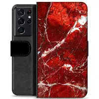 Mtp Products Samsung Galaxy S21 Ultra 5G Premium Flip Cover med Pung - Rød Marmor