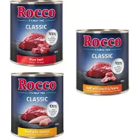 Rocco Classic Blandet Prøvepakke 6 x 800 g - Fjerkræ-Mix: Okse & Kylling, Okse & Fjerkræhjerte, Okse & Kalkun