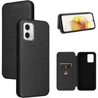 Mtp Products Motorola Moto G73 Flip Cover med Kortholder - Karbonfiber - Sort