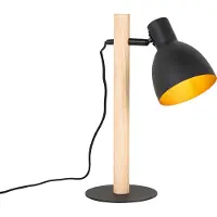 QAZQA Rustik bordlampe sort med træ - Flint