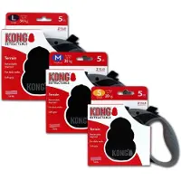 Kong Terrain indtrækkelig snor sort - Størrelse S: op til 20 kg, bæltelængde ca. 5 m