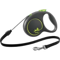 Flexi Retractable leash Black Design M, 5 m cable, green color