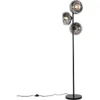 QAZQA Art Deco gulvlampe sort med røgglas 3-lys - Ayesha