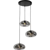 QAZQA Art Deco Pendellampe sort med røgglas rund 3-lys - Ayesha