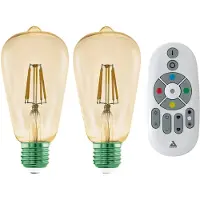 Eglo CONNECT.Z SÆT FJERNBETJENING + 2 E27 ST64 amber SMART pærer M/VARM HVID LYS
