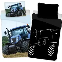 Licens Traktor sengetøj - 100% bomuld - Børnesengetøj 140x200 cm - Blå traktor - Glow in the dark