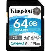 Kingston 64 GB l?rred Go Plus SDXC -kort | Op til 170MB/s | UHS-I C10 U3 V30 | SDG3/64GB