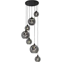 QAZQA Art Deco Pendellampe sort med røgglas rund 7-lys - Sandra