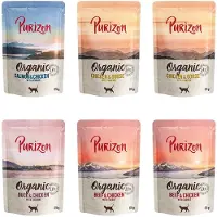 Purizon Økonomipakke: 12 x 85 g Organic - Mix: 4 x Kylling, 4 x Okse, 2 x Laks, 2 x And