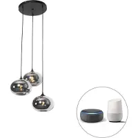 QAZQA Smart pendellampe sort med røgglas inkl. 3 Wifi P45 - Busa