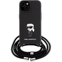 Karl Lagerfeld Crossbody Saffiano Monogram Metal Pin Karl & Choupette Etui til iPhone 15 - Sort