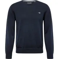 Gant Ganttil mænd. 8030561 Klassisk navy trøje med rund hals (3XL), Casual, Bomuld, Lange ærmer, Blå